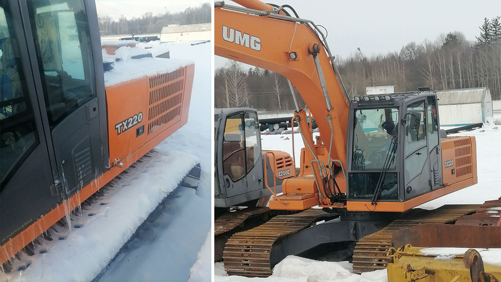 Базовое оснащение ТХ 220 включает 5,7-метровую моноблочную стрелу и однокубовый ковш