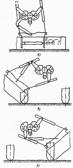 Схема положений рычагов подвески тяговой рамы с отвалом (вид из кабины)