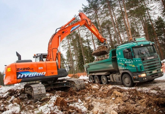 Первый гибридный экскаватор Hitachi 