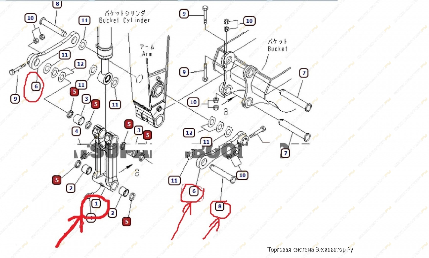 Трапеция с тягами с пальцами в сборе на экскаватор KOMATSU PC4007 0302 195356